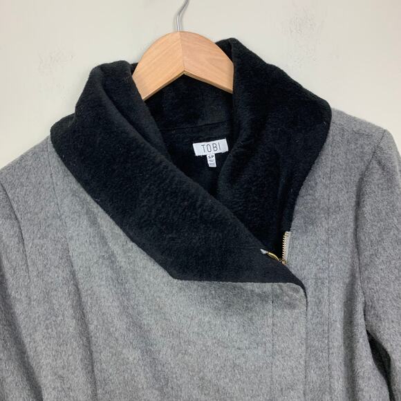 Tobi Anabel Wool Blend Coat Jacket Poncho Side Asymmetrical Zip Grey Black S - Picture 5 of 8